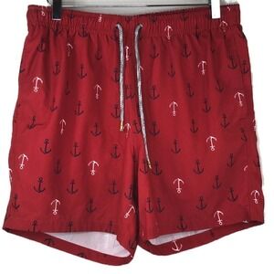 Rainforest Ships Ahoy Ribbon Red Men's Mesh Lined Quick Drying Swim Trunk Size L